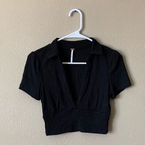Free People Collared V-neck crop top